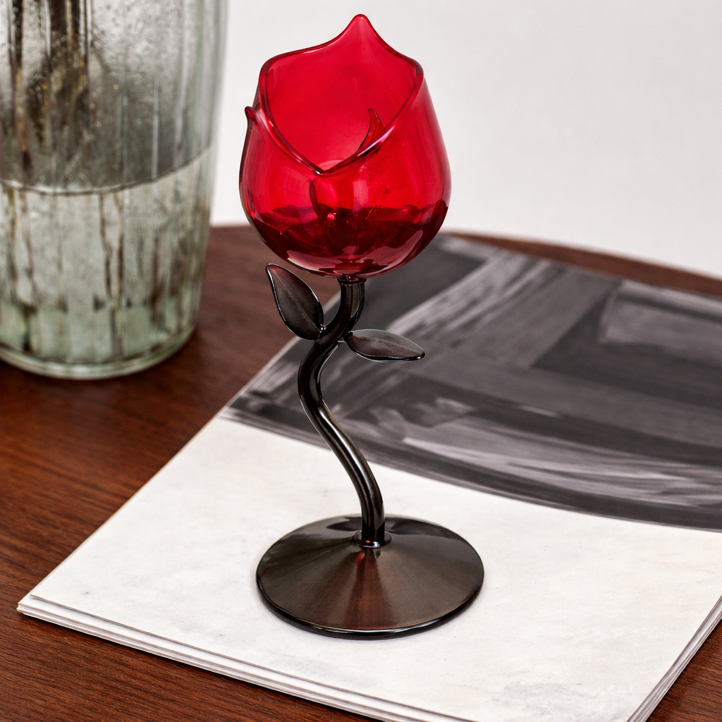 Copa de vidrio con diseño de rosa - Dressygt