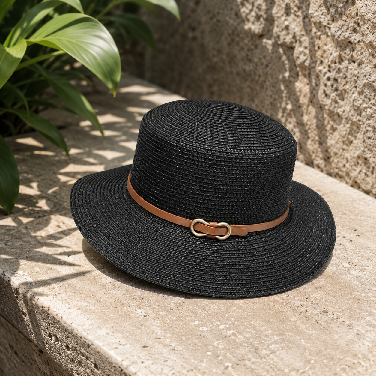 Sombrero Tejido con Hebilla Dorada