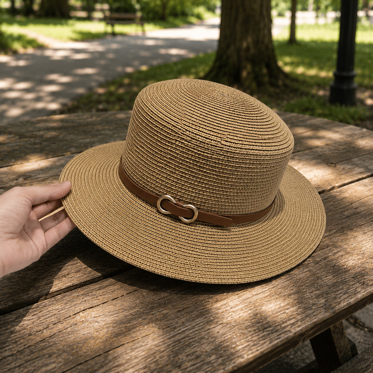 Sombrero Tejido con Hebilla Dorada