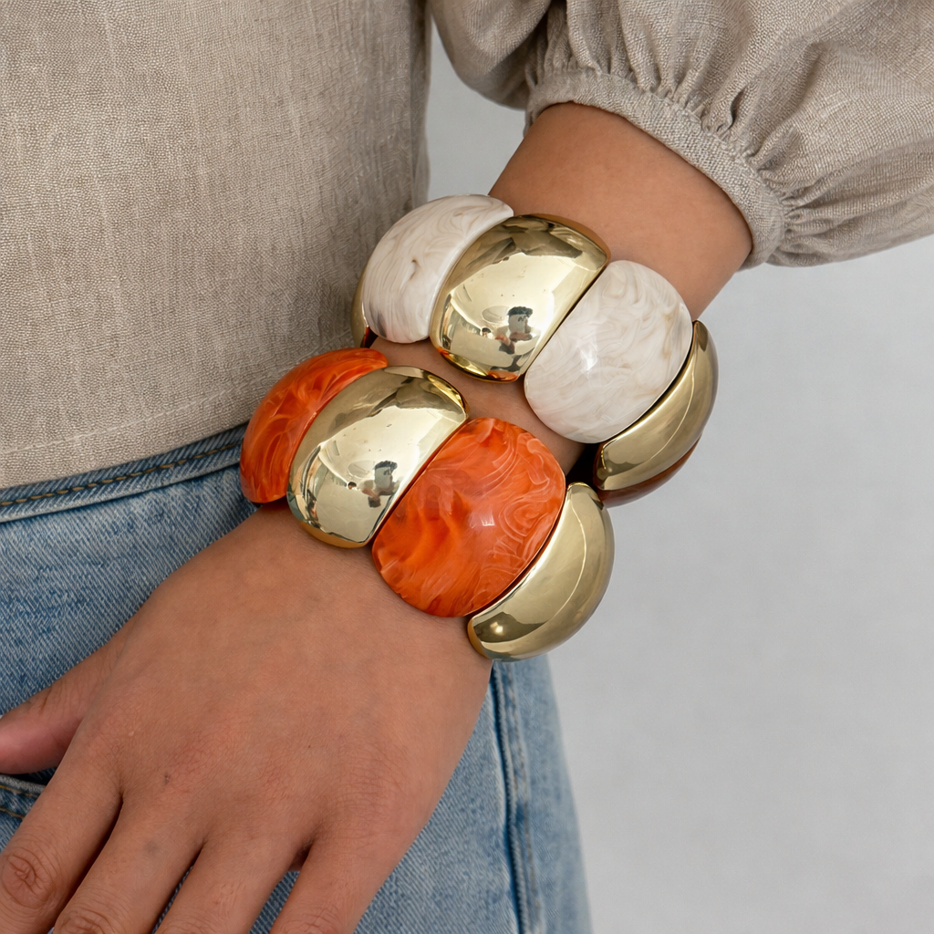 Pulsera chunky marmoleada con detalles dorados - Dressygt