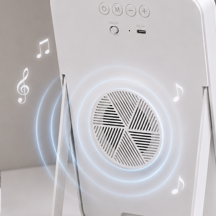 Espejo de maquillaje con luz LED y bocina bluetooth