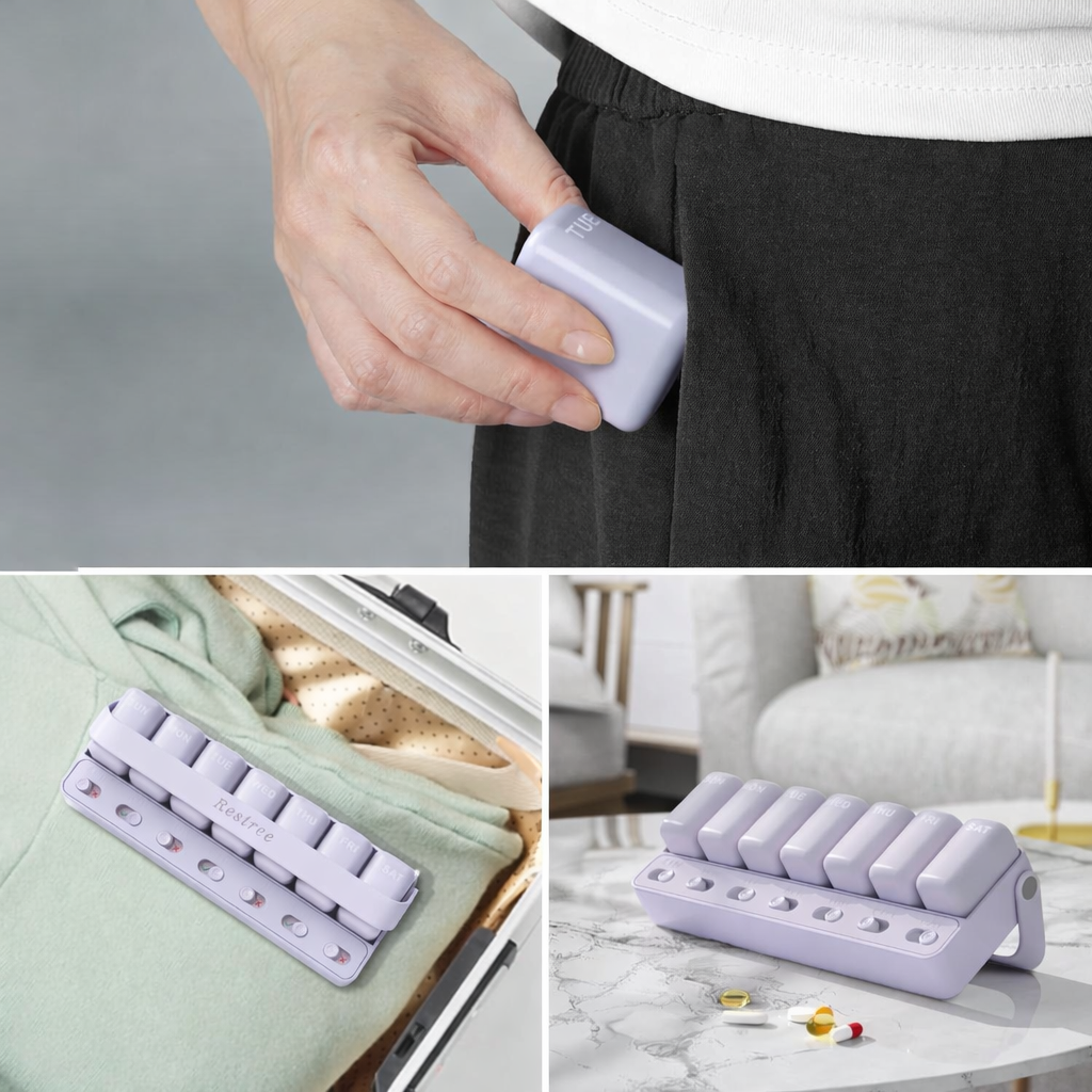 Pastillero semanal portátil con compartimentos diarios - Dressygt