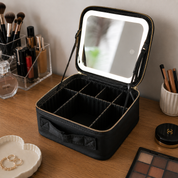 Cosmetiquera con espejo LED y divisiones ajustables