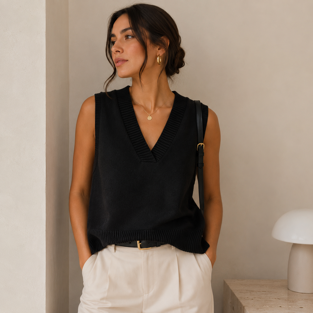 Chaleco unitalla con cuello en forma de V