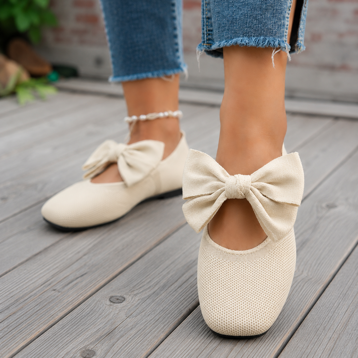 Zapatillas livianas con decoración de moña