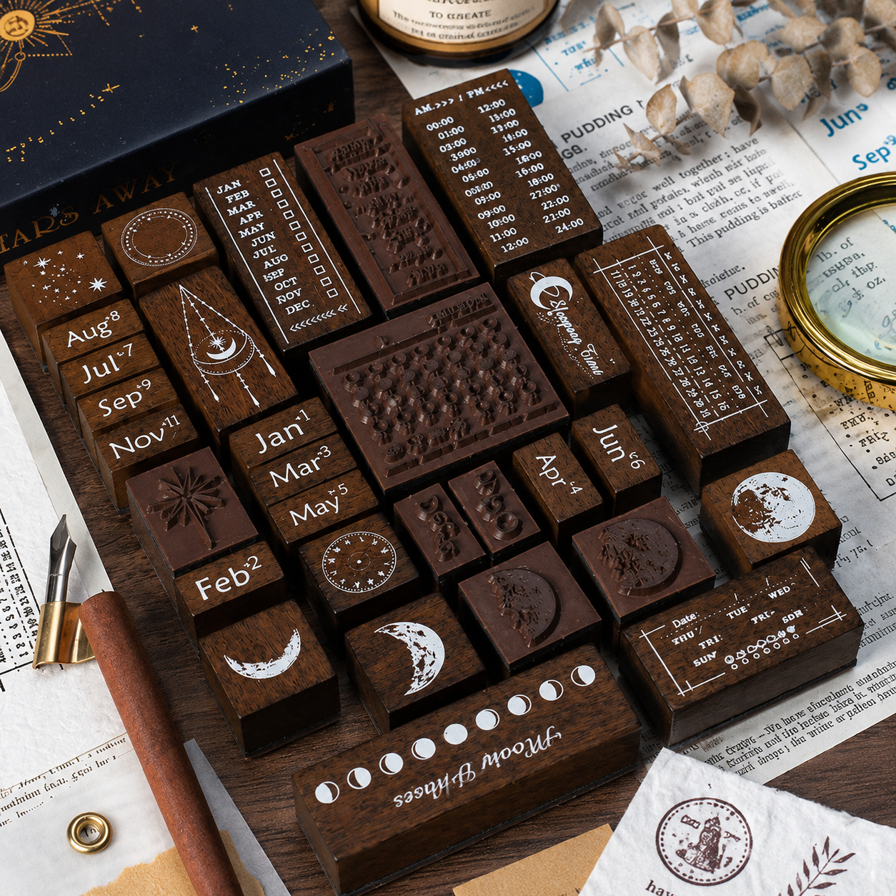 Set de 30 sellos para Journal con las fases de la Luna