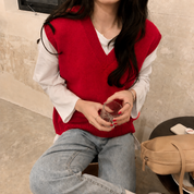 Chaleco tejido casual, cuello V