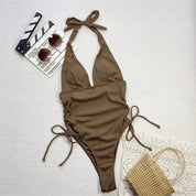 Traje de baño halter fruncido - Dressygt