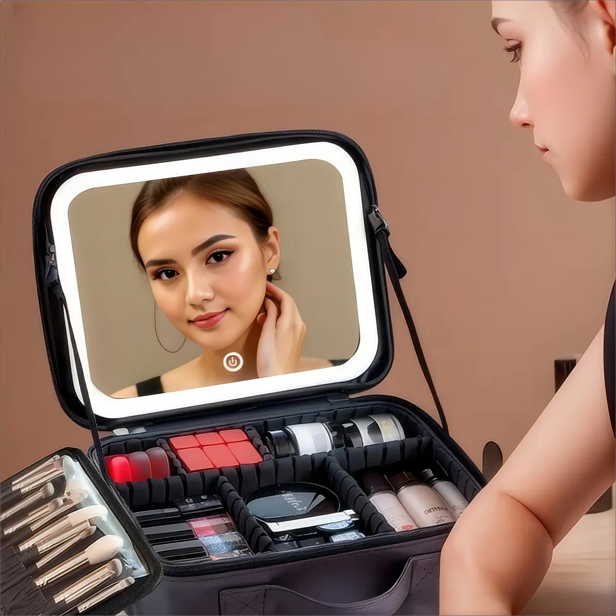 Cosmetiquera con espejo LED para maquillaje - Dressygt