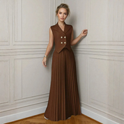 Conjunto elegante de chaleco y pantalón plisado - Dressygt