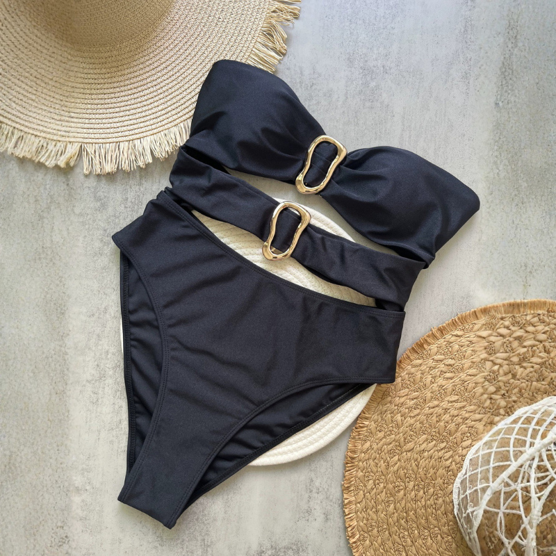 Traje de baño con detalles dorados - Dressygt