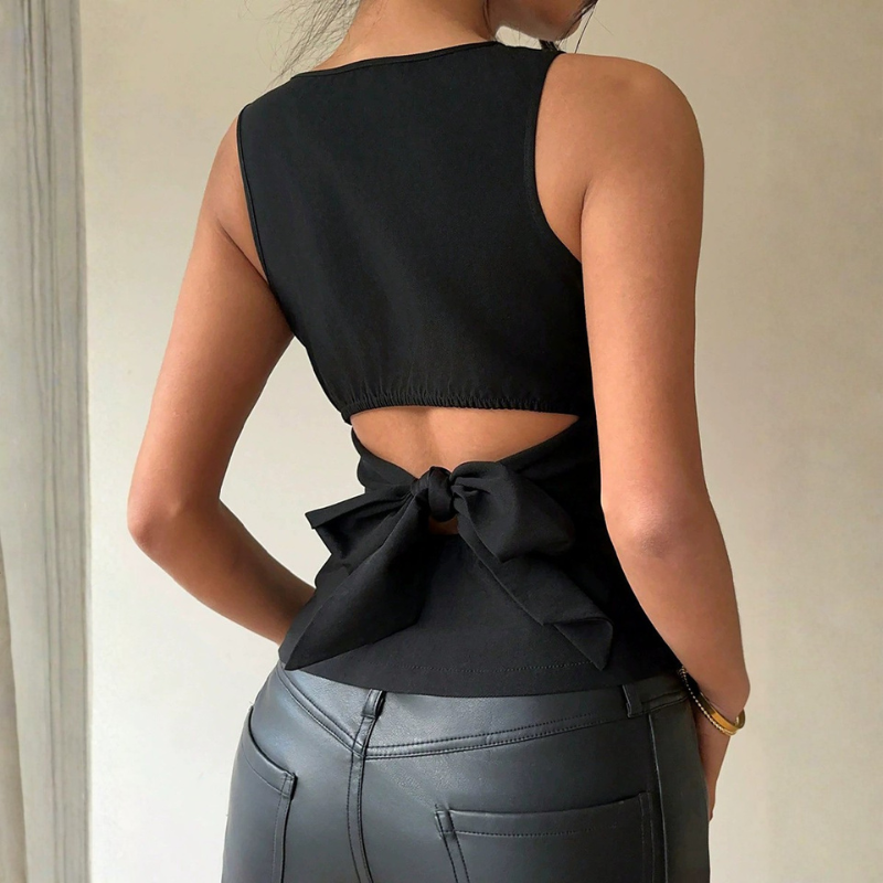 Blusa sin mangas con moño en la espalda - Dressygt