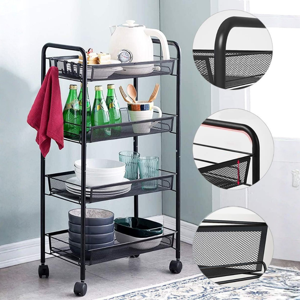 Carrito organizador metálico con ruedas de 4 niveles - Dressygt