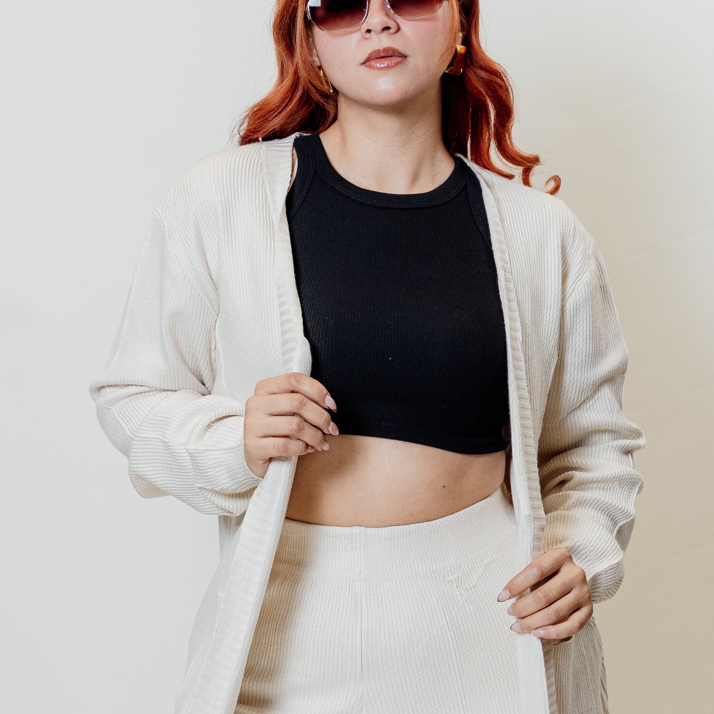 Conjunto de dos piezas con cárdigan largo y palazzo