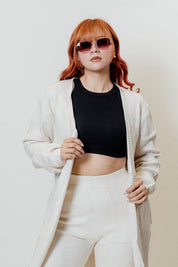 Conjunto de dos piezas con cárdigan largo y palazzo