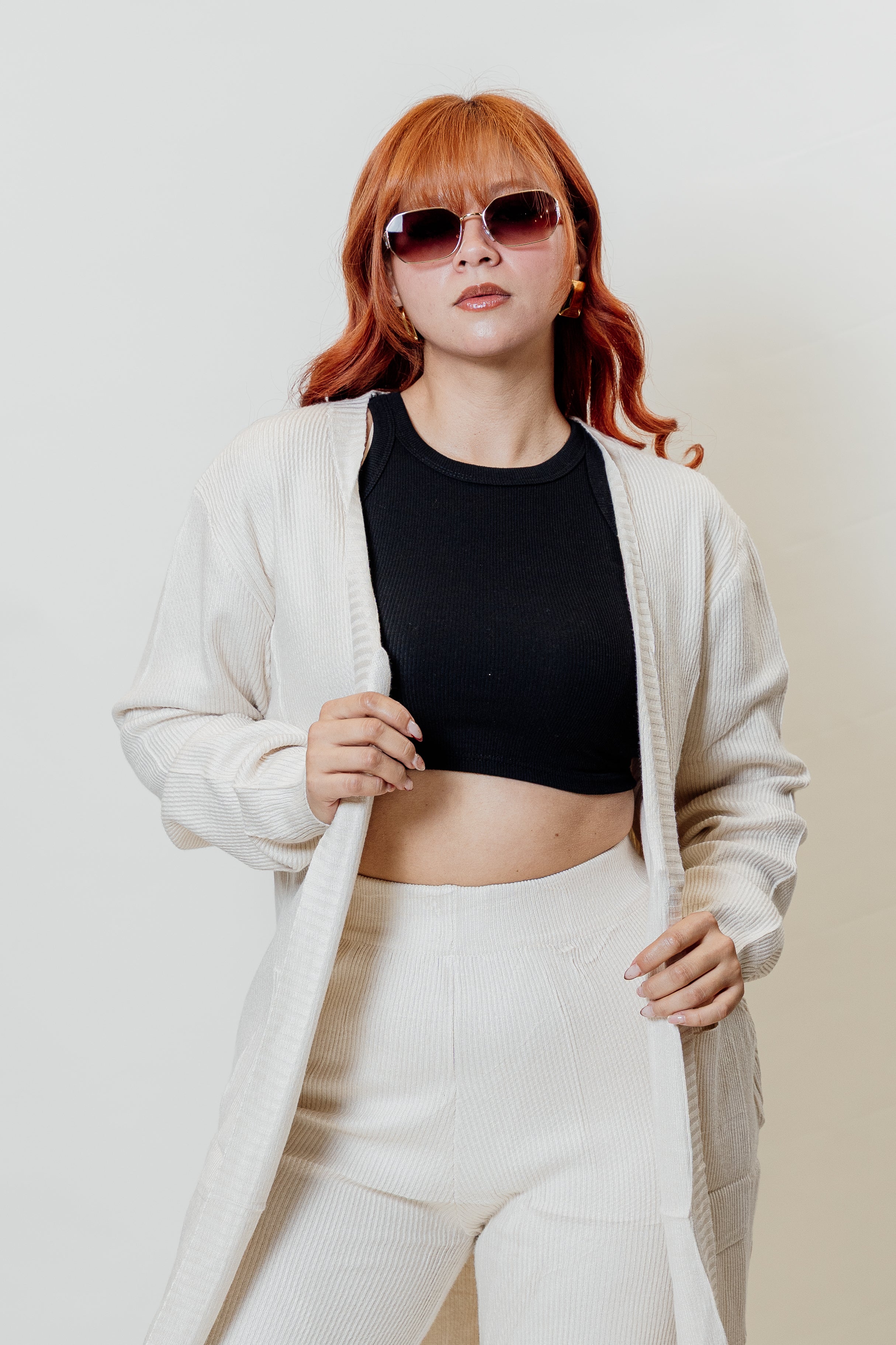 Conjunto de dos piezas con cárdigan largo y palazzo