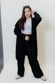 Conjunto de dos piezas con cárdigan largo y palazzo