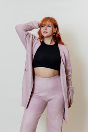 Conjunto de dos piezas con cárdigan largo y palazzo