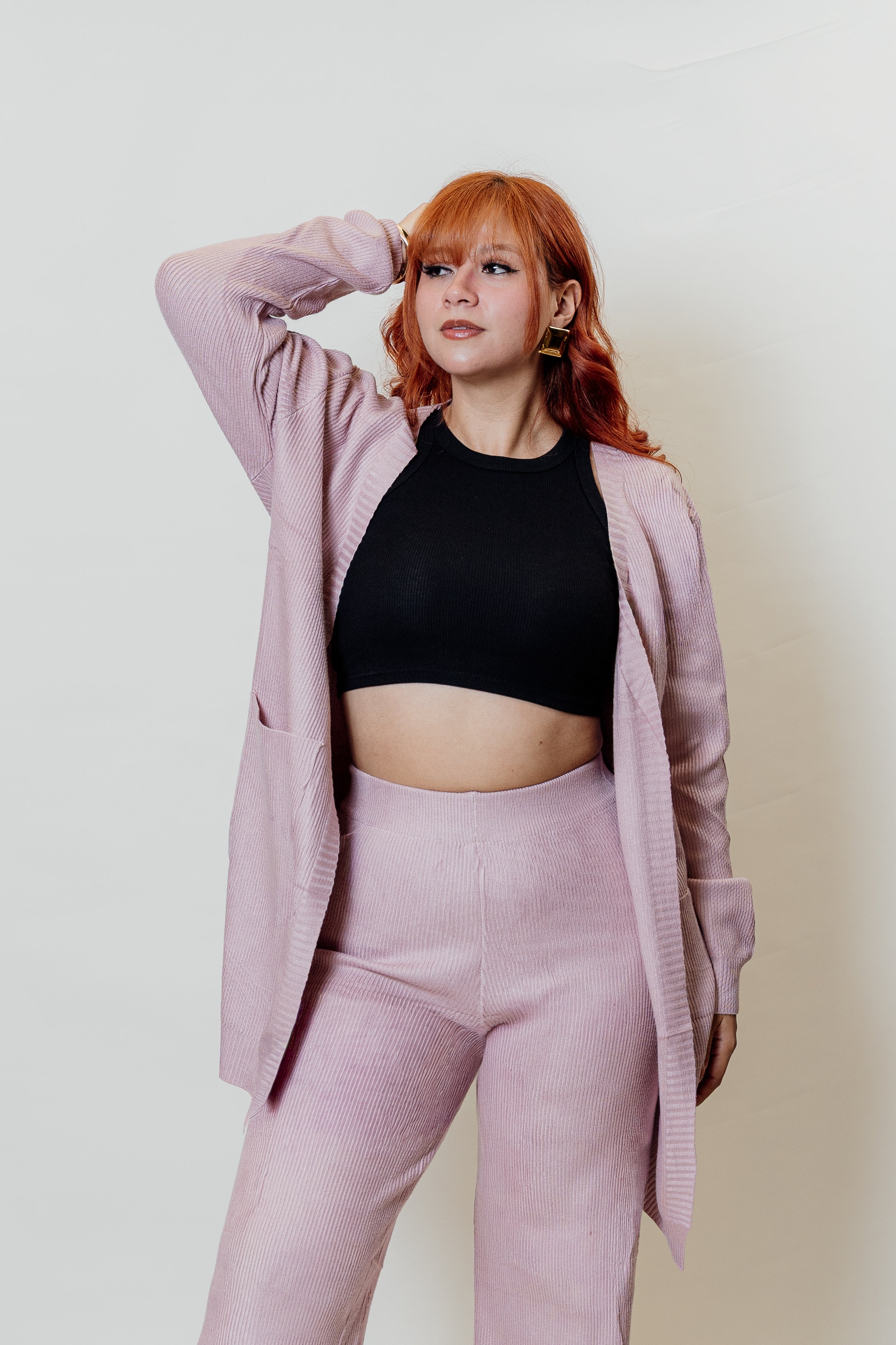 Conjunto de dos piezas con cárdigan largo y palazzo