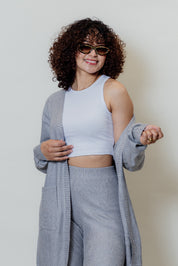 Conjunto de dos piezas con cárdigan largo y palazzo