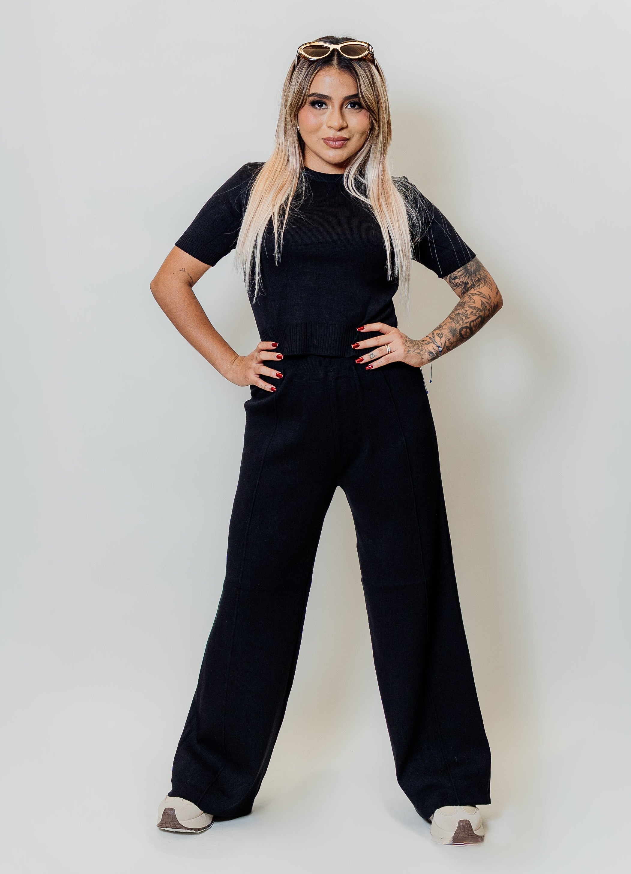 Conjunto de dos piezas manga corta y palazzo