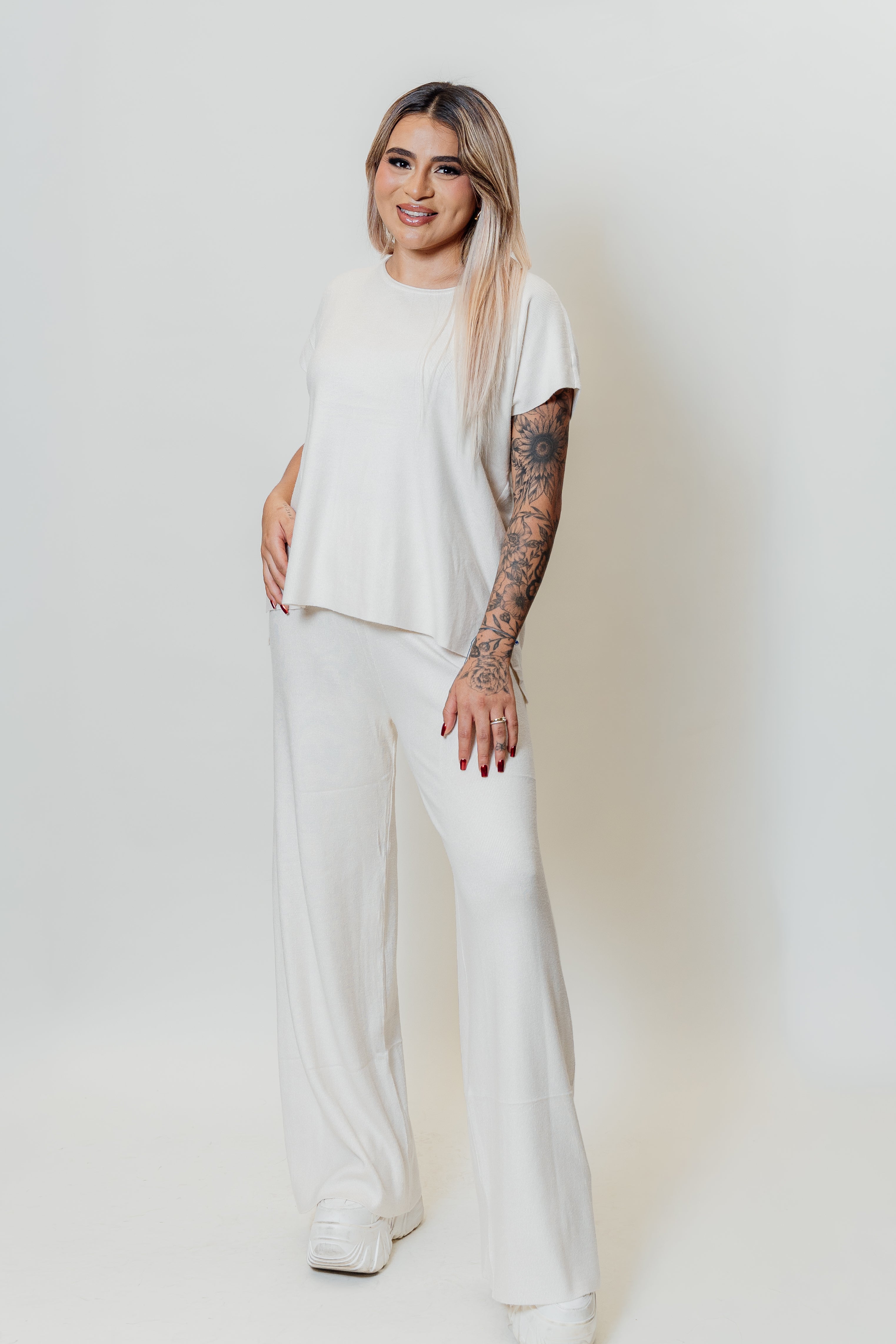 Conjunto comfy manga corta y pantalón palazzo