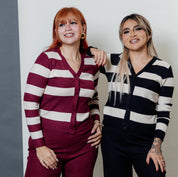 Conjunto de dos piezas rayado con cárdigan manga larga y palazzo