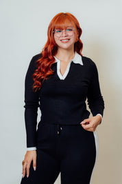 Conjunto de dos piezas cuello tipo polo manga larga