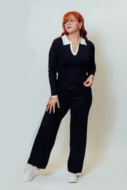 Conjunto de dos piezas cuello tipo polo manga larga