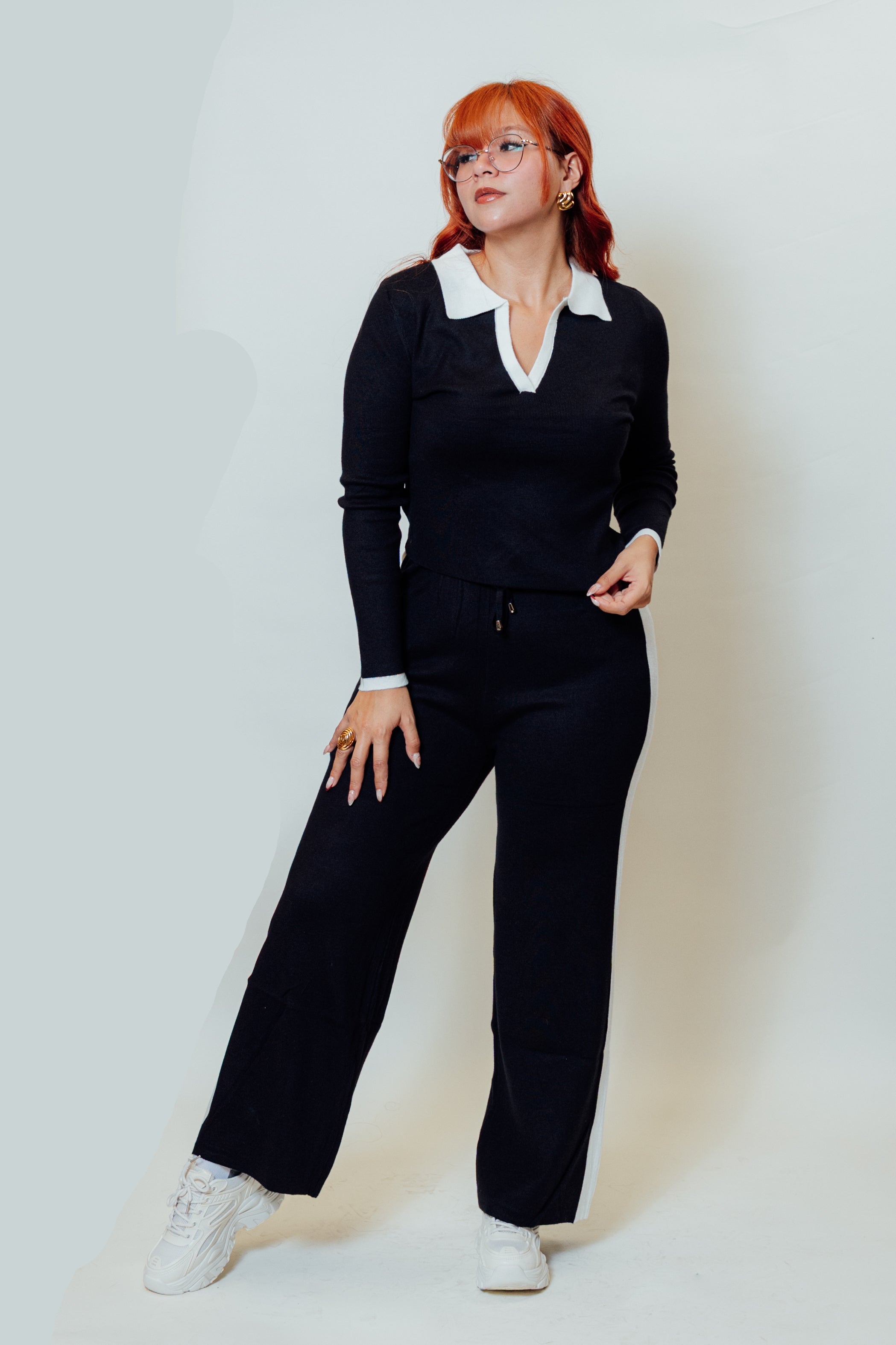 Conjunto de dos piezas cuello tipo polo manga larga