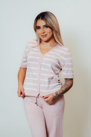 Conjunto de dos piezas con cárdigan manga corta