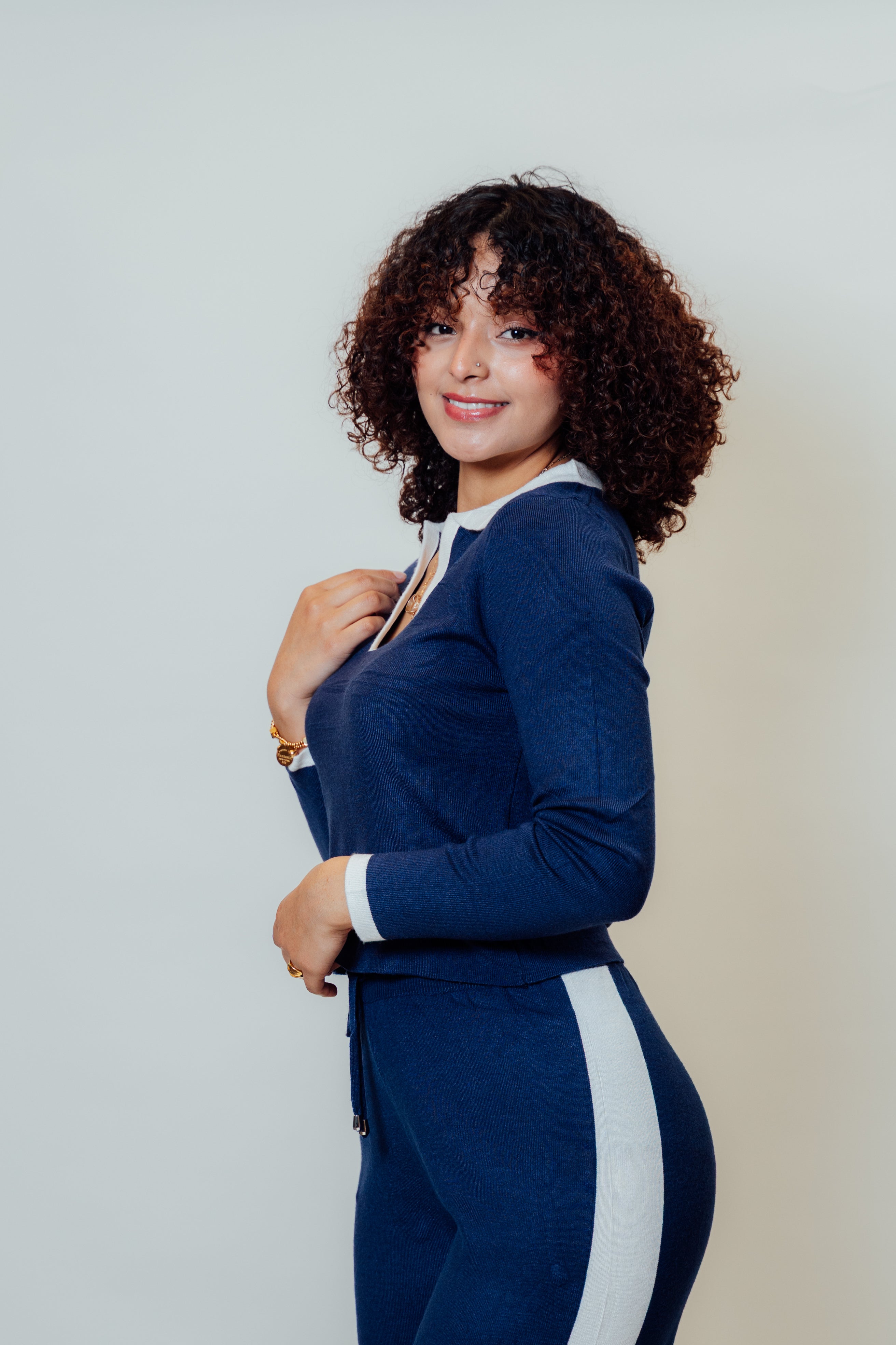 Conjunto de dos piezas cuello tipo polo manga larga