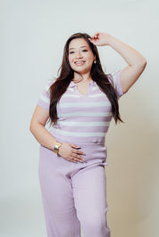 Conjunto de dos piezas estilo polo con pantalón palazzo