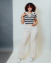 Conjunto de dos piezas estilo polo con pantalón palazzo