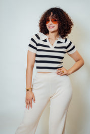 Conjunto de dos piezas estilo polo con pantalón palazzo