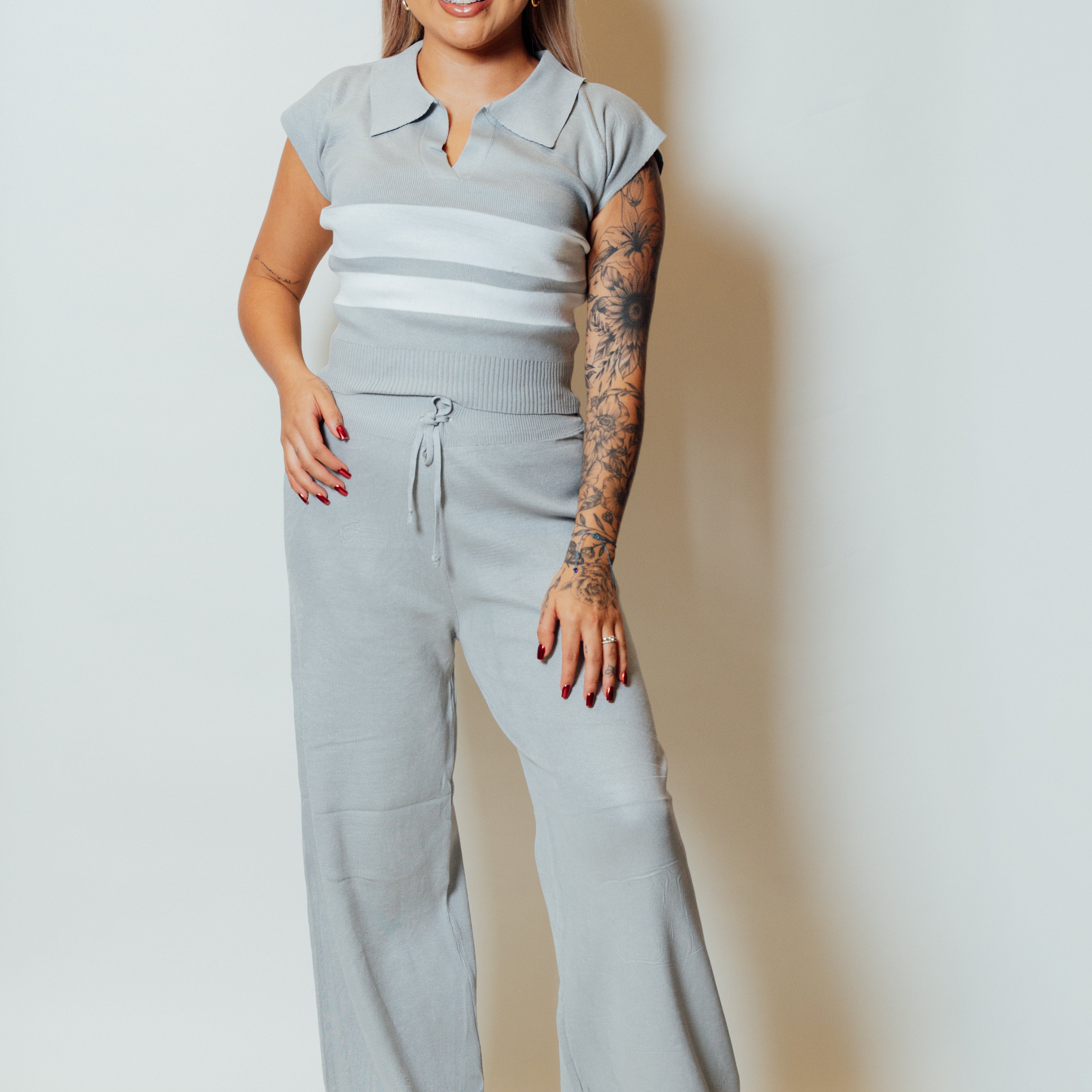 Conjunto dos piezas casual knit para mujer