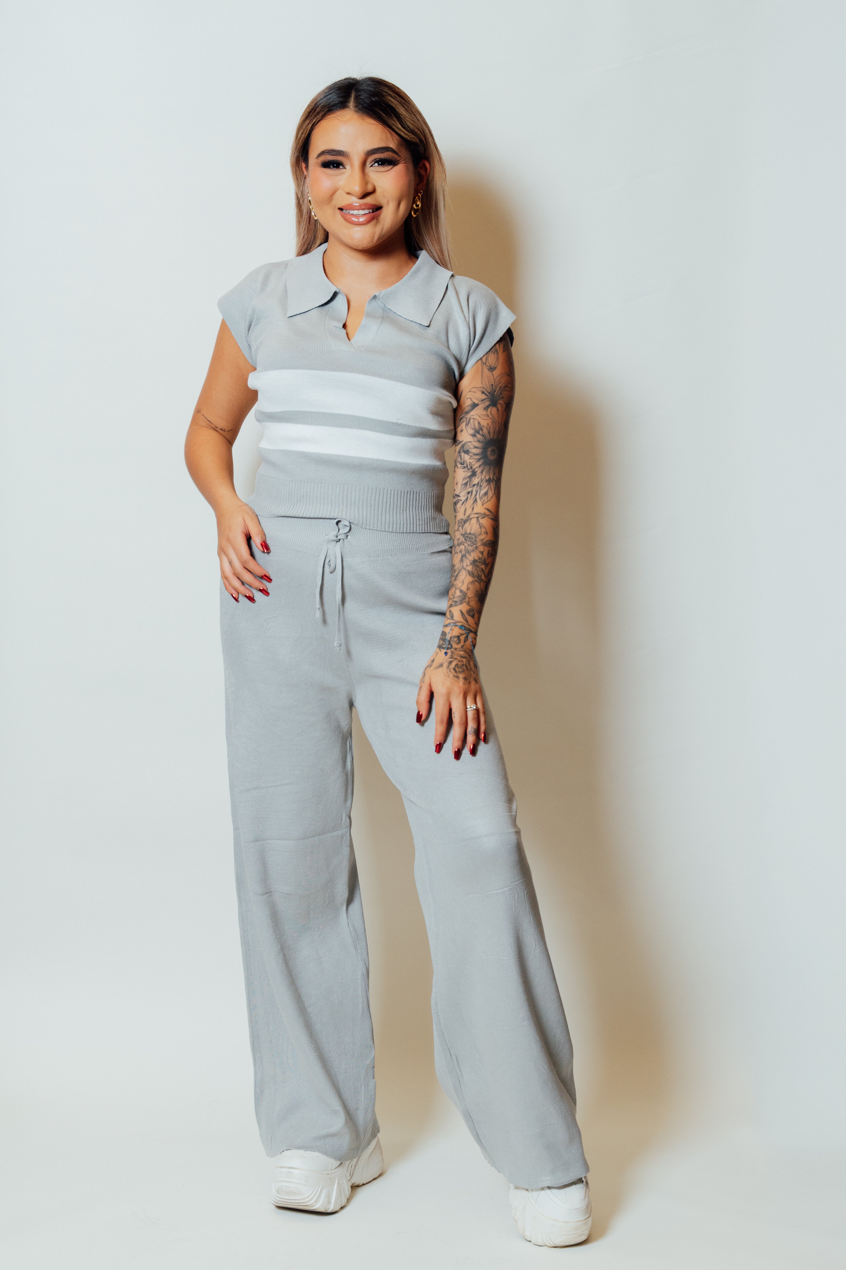 Conjunto dos piezas casual knit para mujer