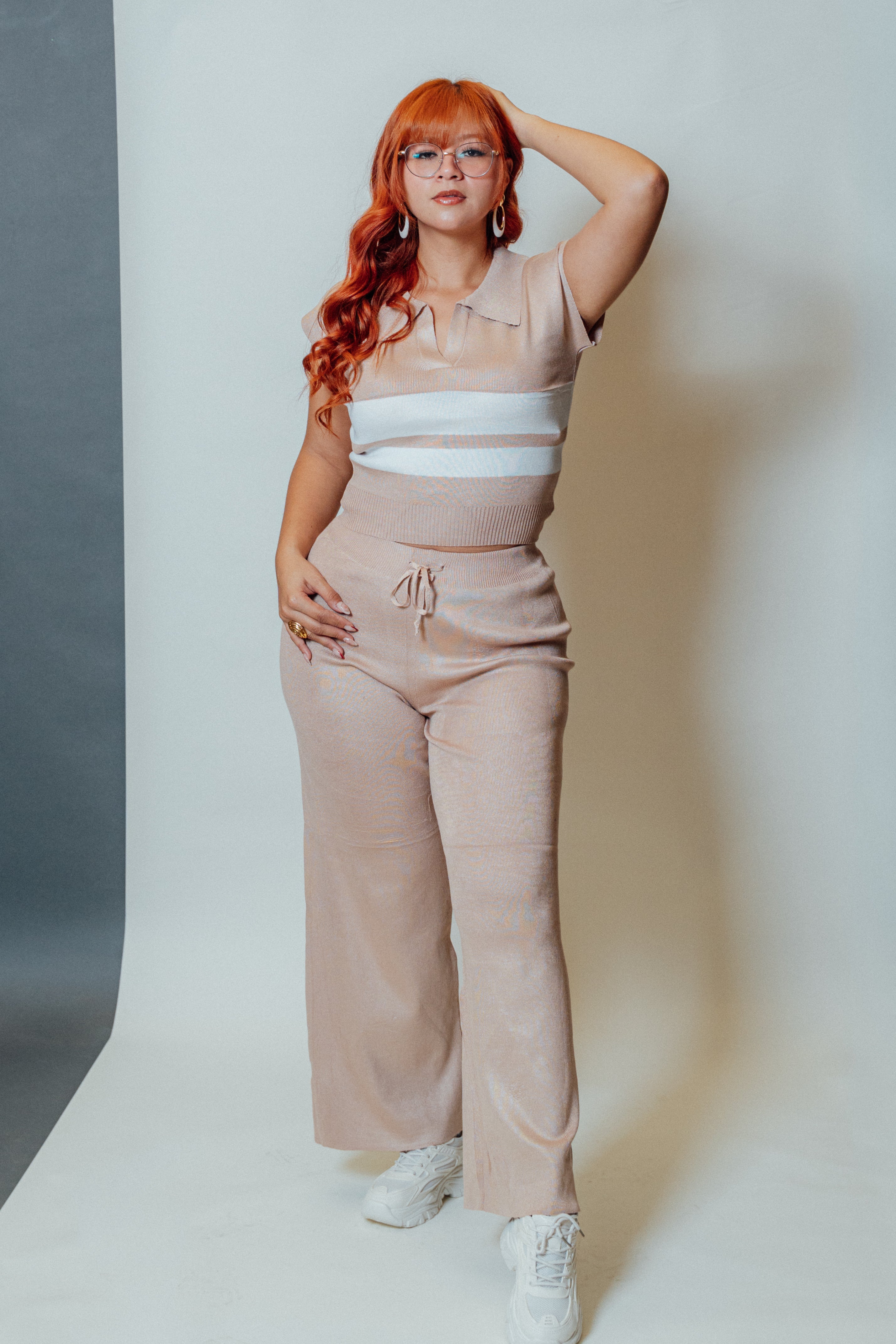 Conjunto dos piezas casual knit para mujer