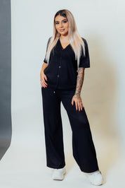 Conjunto de dos piezas con cárdigan manga corta