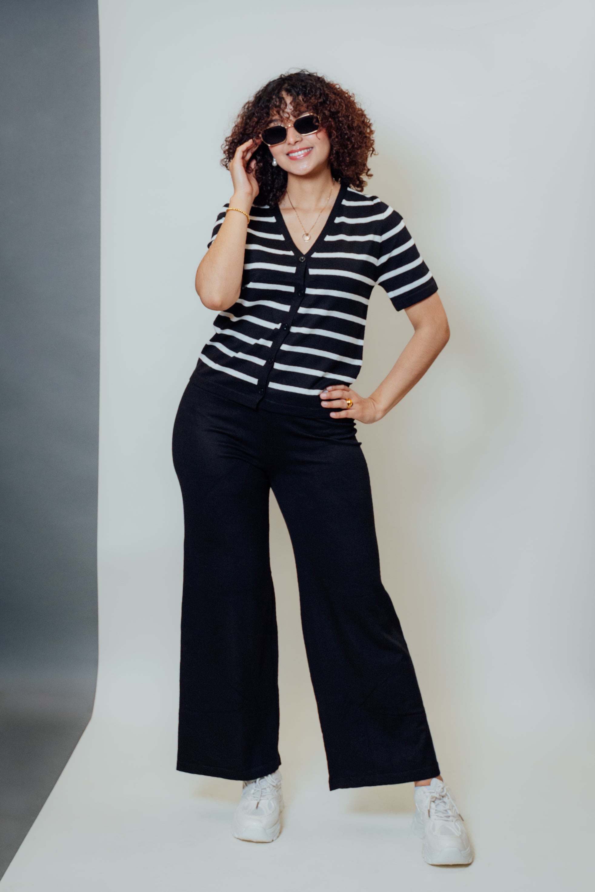 Conjunto de dos piezas con cárdigan manga corta