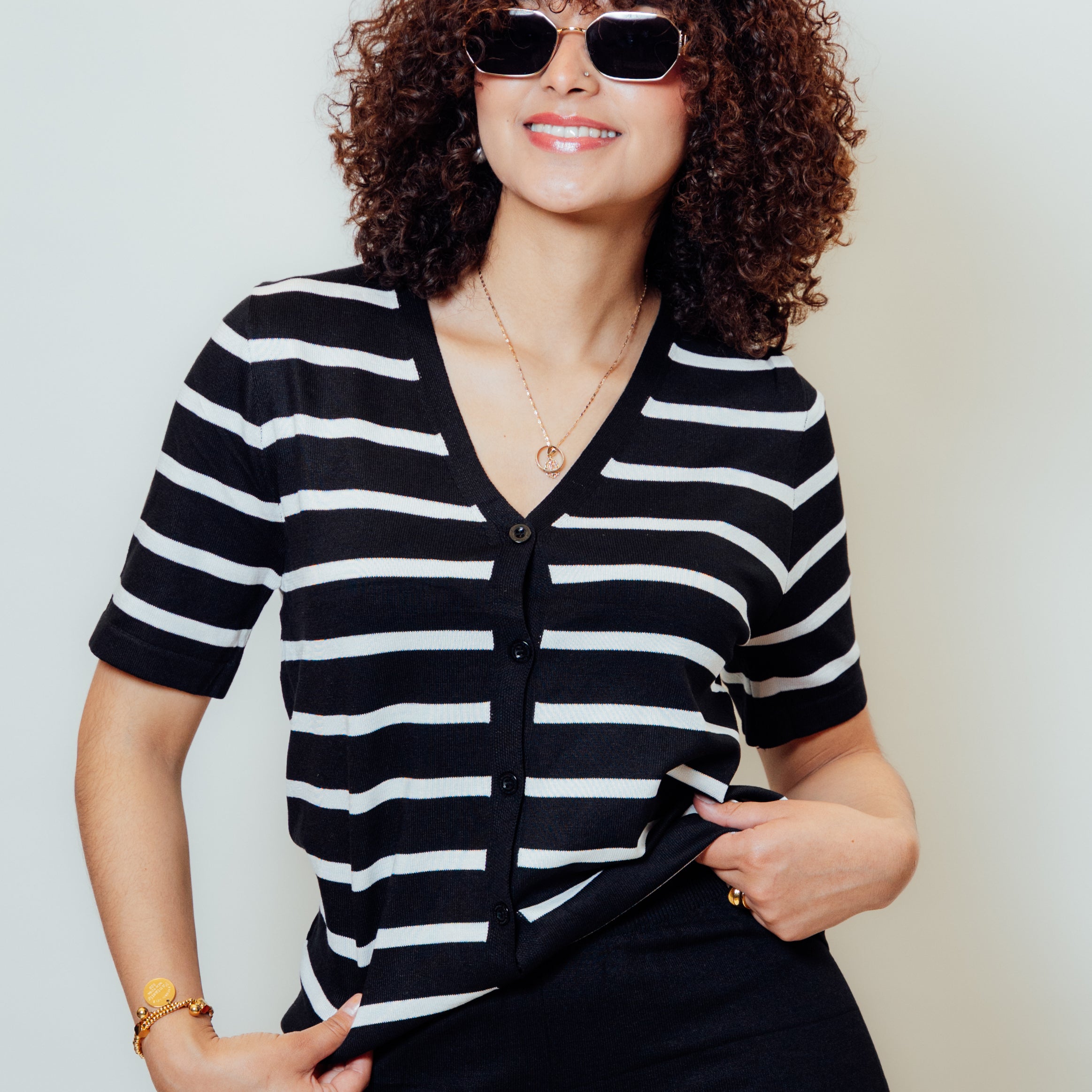 Conjunto de dos piezas con cárdigan manga corta