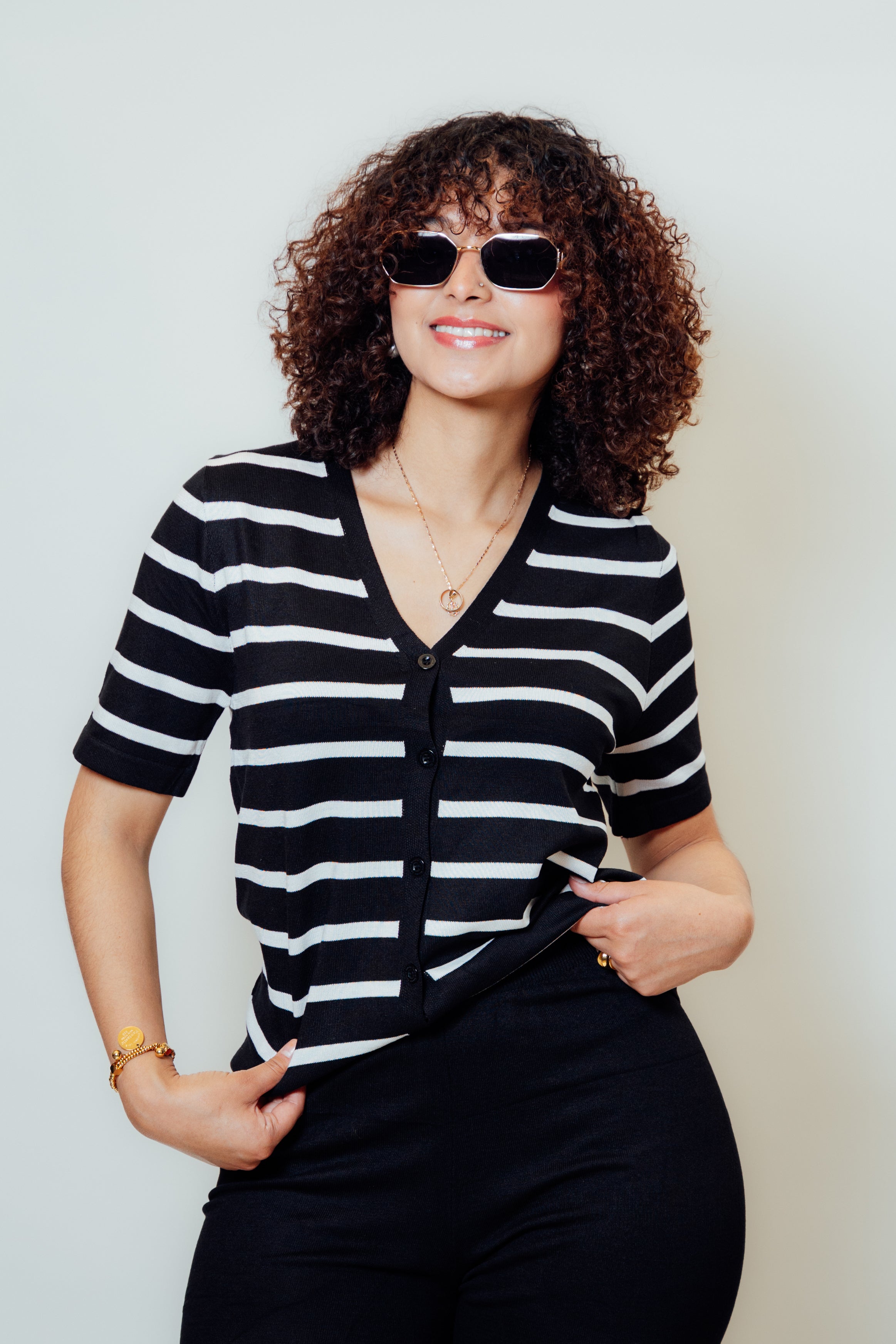 Conjunto de dos piezas con cárdigan manga corta