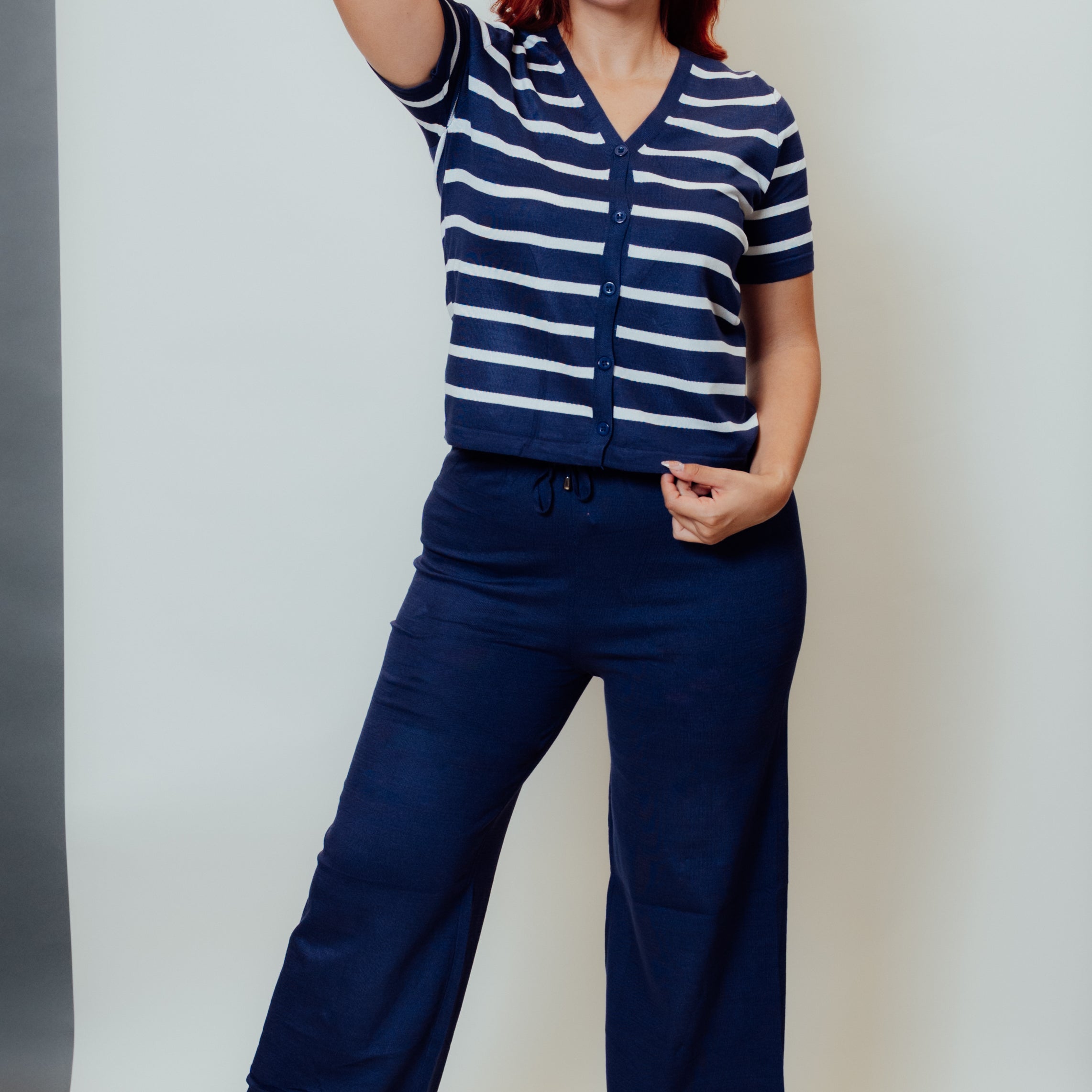 Conjunto de dos piezas con cárdigan manga corta