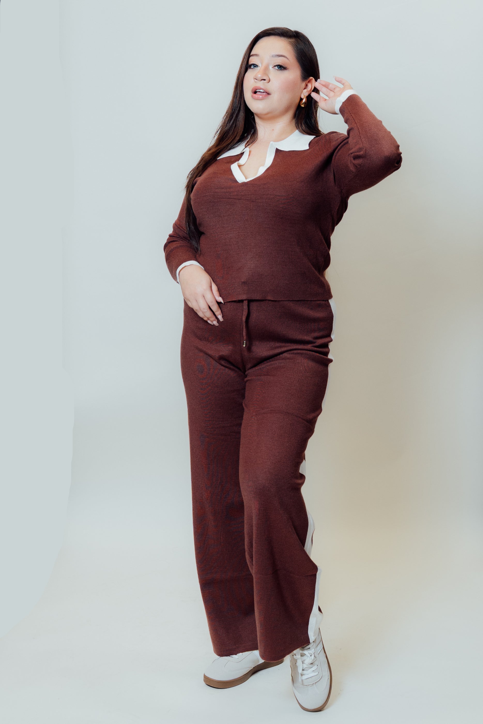 Conjunto de dos piezas cuello tipo polo manga larga