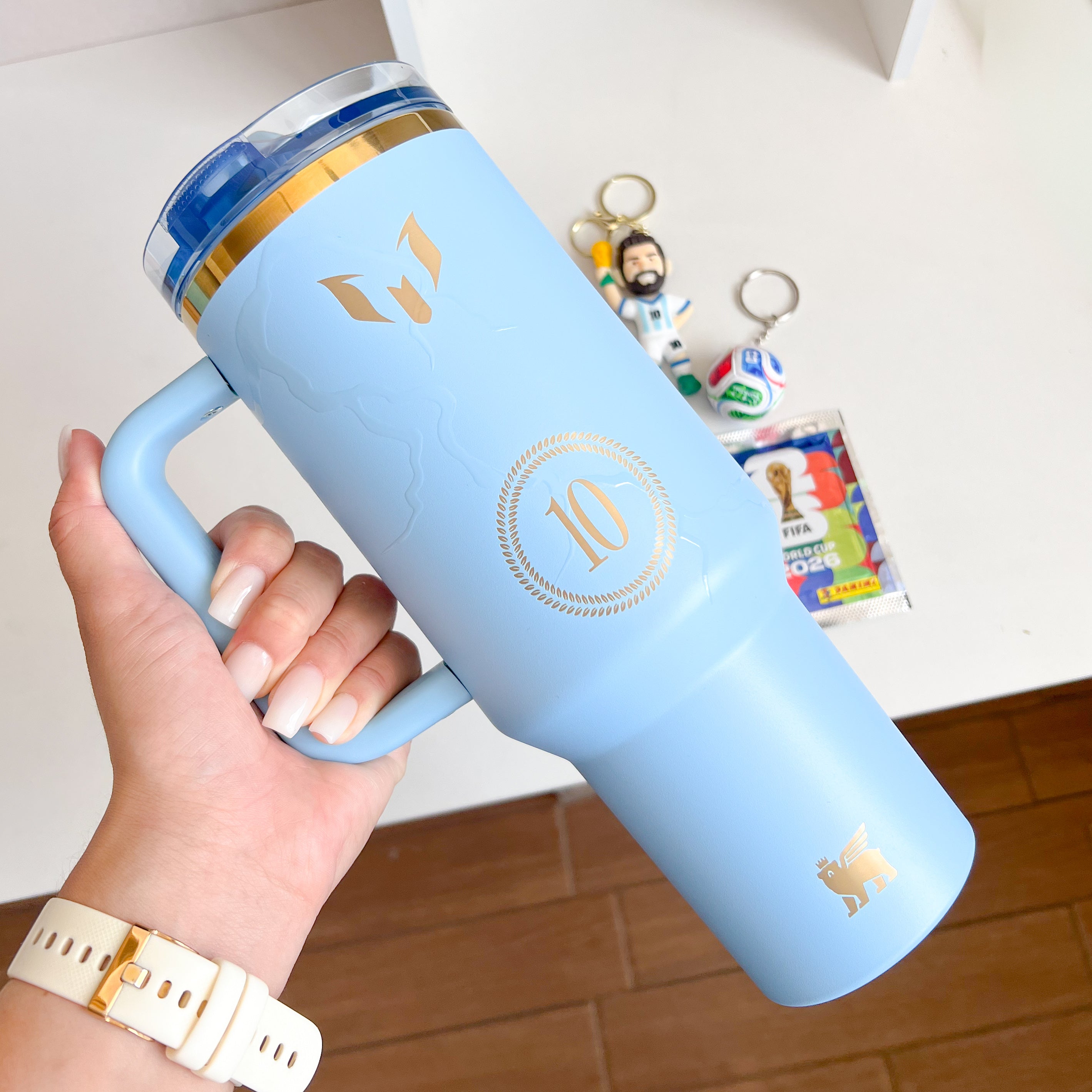 Combo mundialista con termo celeste de Messi - Dressygt