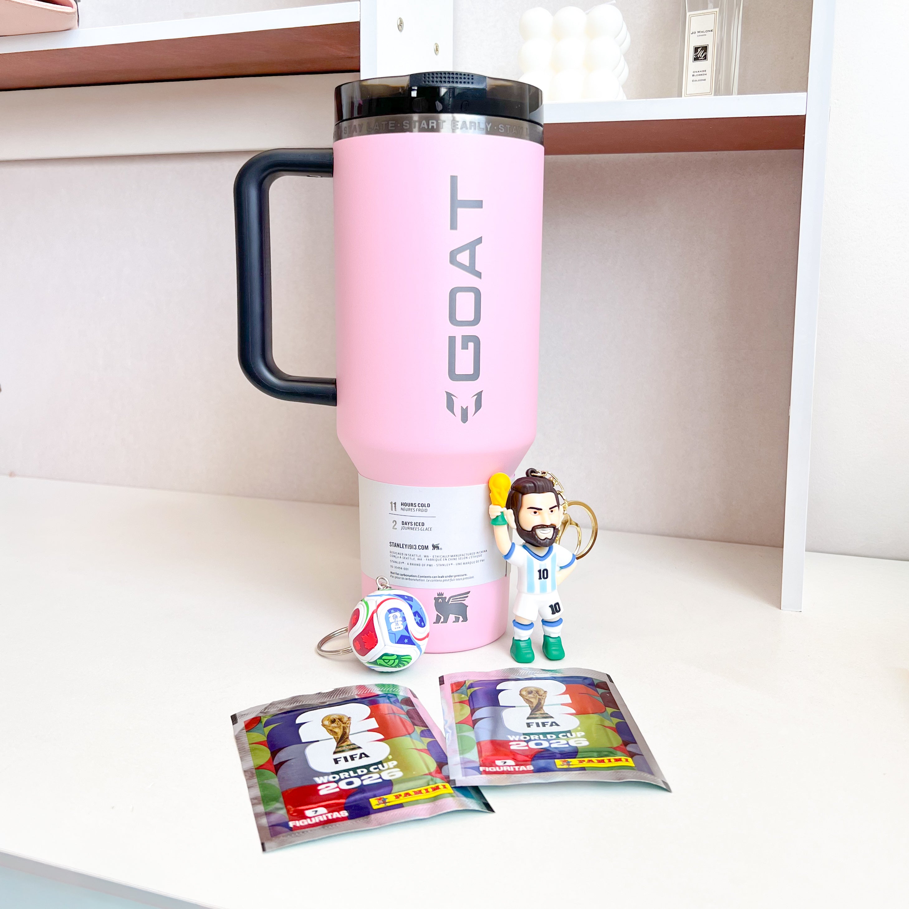 Combo mundialista con termo rosado de Messi - Dressygt