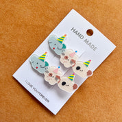 Set de 2 ganchos para cabello con diseño de mascotas