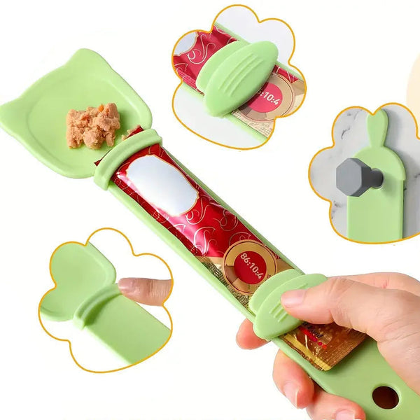 Cuchara dispensadora de snacks para gatos