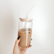 Vaso de Vidrio Ecológico con Tapadera de Bambú - Dressygt