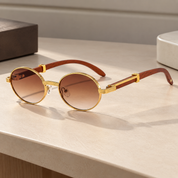 Lentes de sol ovalados con patillas efecto madera